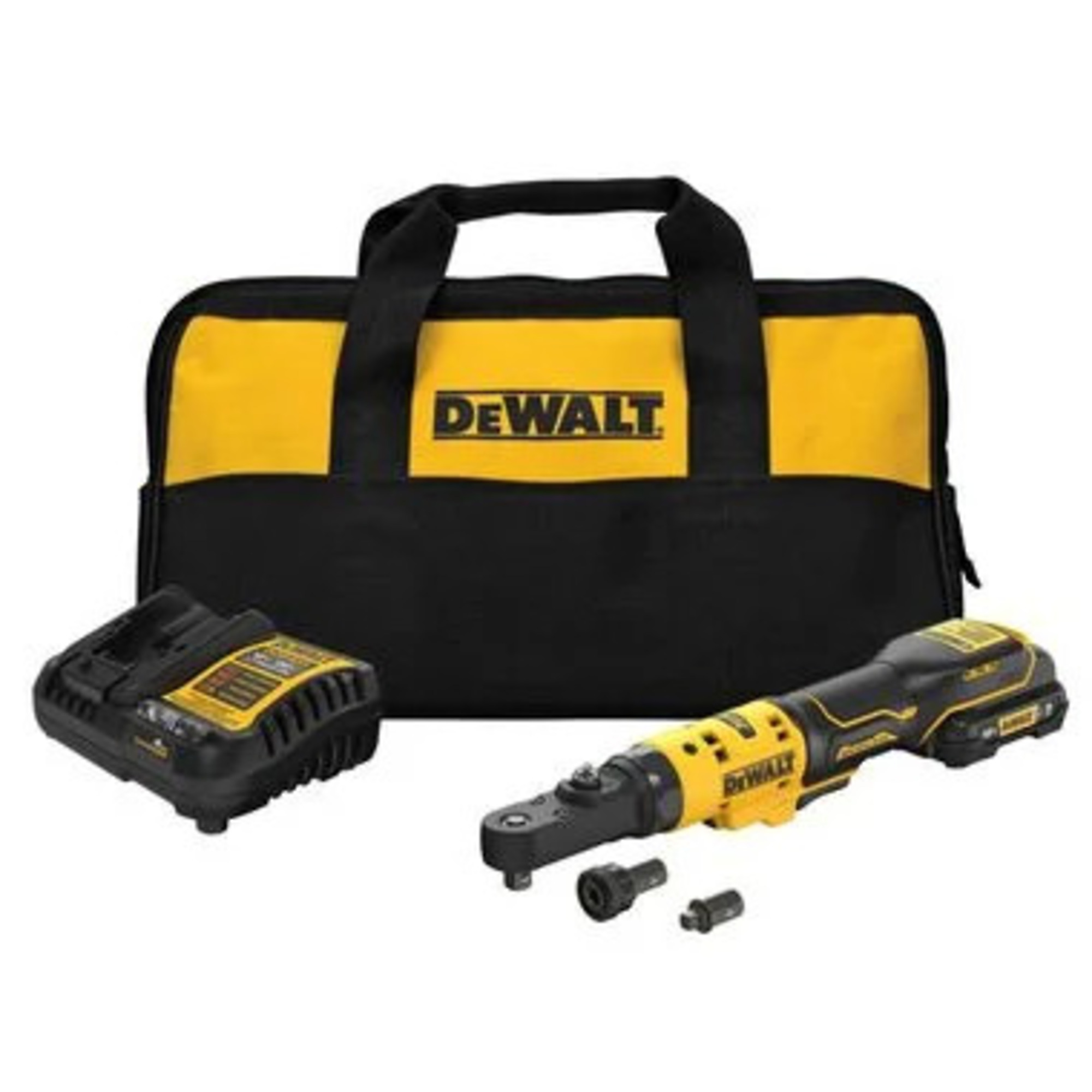 DeWalt XTREME 12V MAX Brushless Cordless Ratchet Kit — 3/8in. & 1/4in. Sealed Head, 50 ft.-lbs. Torque, Model# DWTDCF500GG1